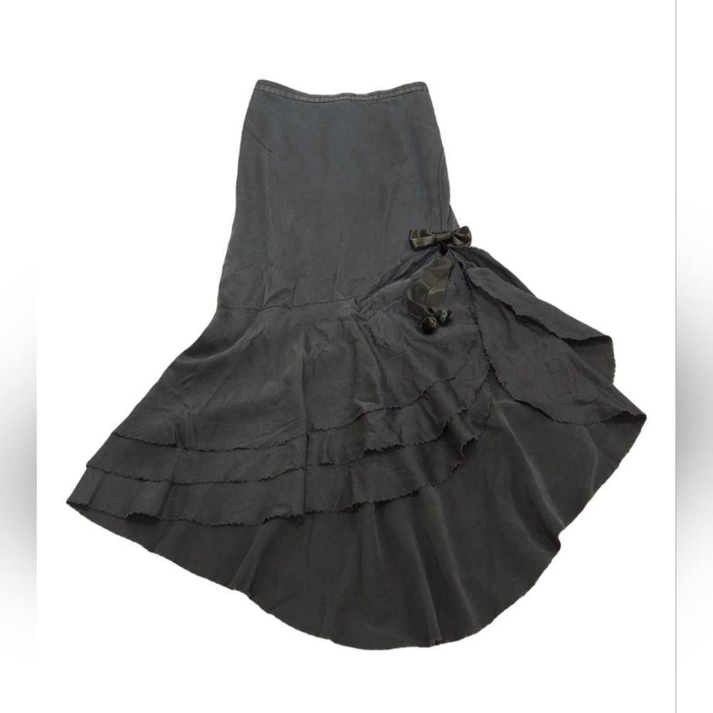 Shiatzy Chen Vintage 100% Silk Multi-Layer Asymmetrical Hem Mermaid Split Skirt